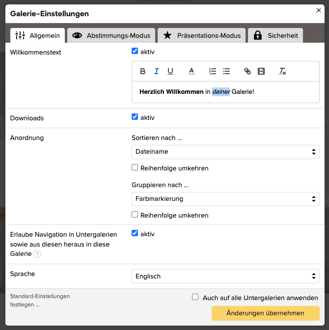 Galerie-Einstellungen