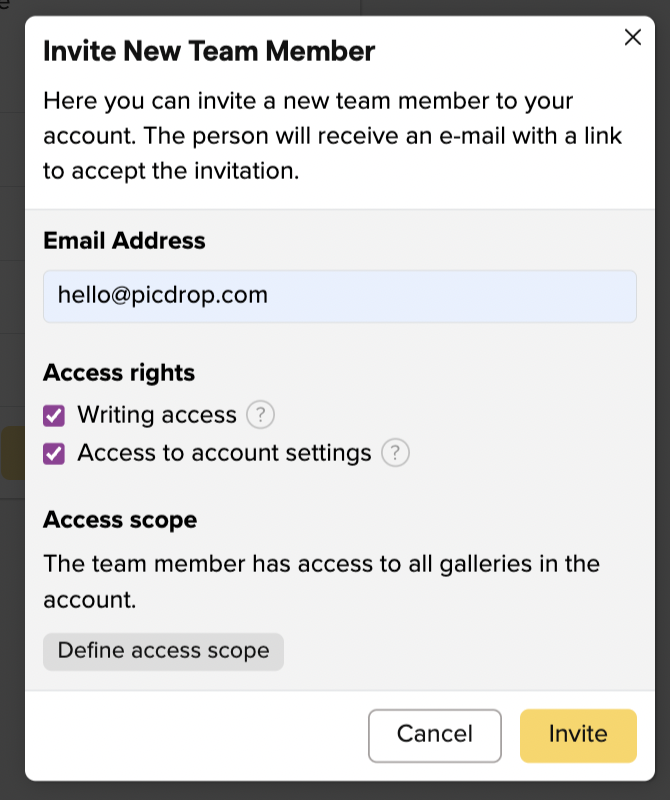 Screenshot invite a team member